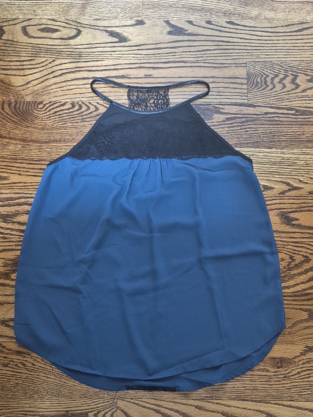 Blue Lace-Trim Halter Tank Top